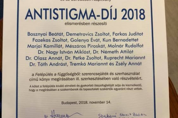 Antistigma-díjat kaptak a Nyírő Gyula OPAI addiktológiájának dolgozói